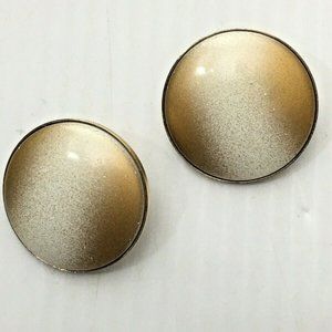 Vintage Clip Earrings Metal 2 Toned Gold White Button